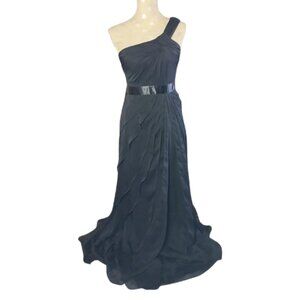 Adrianna Papell One-Shoulder Tiered Chiffon Gown Black 2
